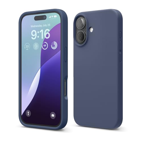 Image of elago Compatible with iPhone 16 Case, Premium Liquid Silicone Case, Full Body Protective Cover, Shockproof, Slim Phone Case, Anti-Scratch Soft Microfiber Lining, 6.1 inch (Jean Indigo)