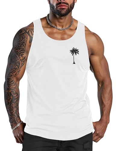 Men Tank Top Beach Summer Hawaii Vacation Plam Tree Graphic Workout Muscle Sleeveless Shirts for Men