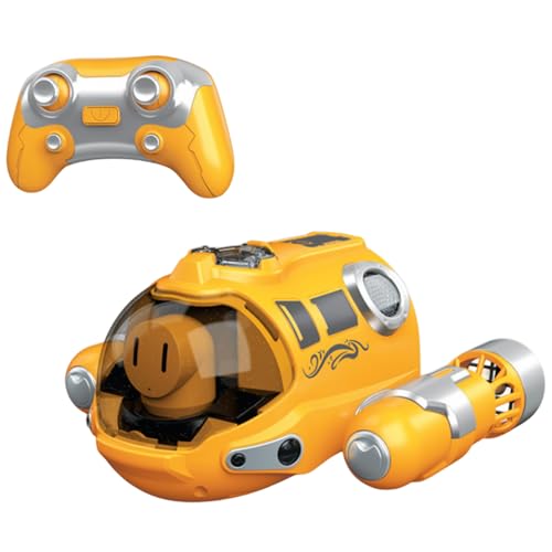Rc Submarine, Rc Boat for Kids Remote Control Boat Toys for Kids Ages 8-12 Pool Toy Dual Propeller Power 2.4GHZ RC Spray Gasboat with Lighting Yellow
