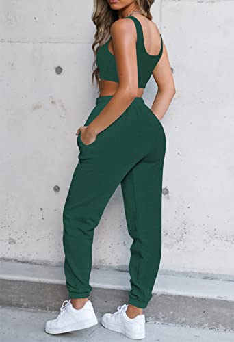 Vamjump Womens Fashion Sweatsuit Outfits Set 2 Piece Sports Tracksuit Casual Jogger Set, Dark Green, Xl #TOP3