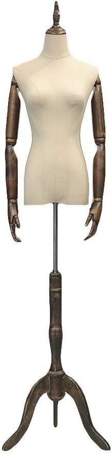 Female Mannequin Torso with Adjustable Height (140-175cm), Brown Linen Cover, Clothing & Jewelry Display, Shop Window Dress Form