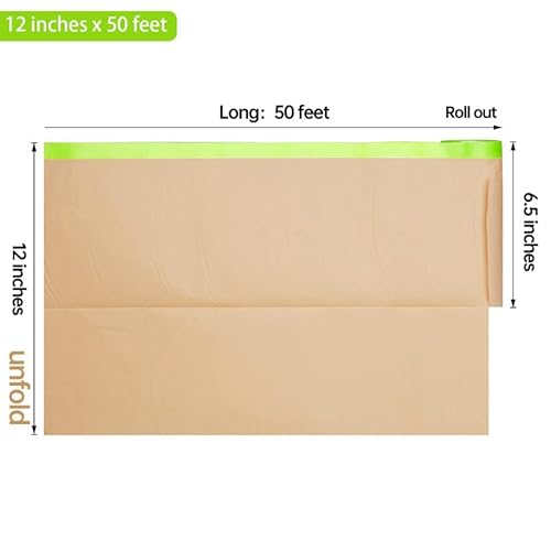 Paint Masking Paper With Adhesive - 12 Inch X 50 Feet Painters Paper Roll, Tape And Drape For Painting, Floor Protection, Auto Body Masking, Wall Covering (1 Roll) #TOP1