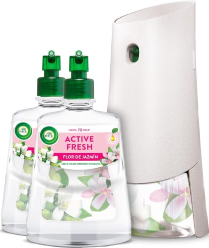 Air Wick Spray Automático Sin Aerosol, Ambientador Hogar Fragancia Flor de Jazmín, 1 Aparato, 2 Recambios, 24 x 7 Active Fresh Neutralizador de Olores, hasta 70 Días de Frescor