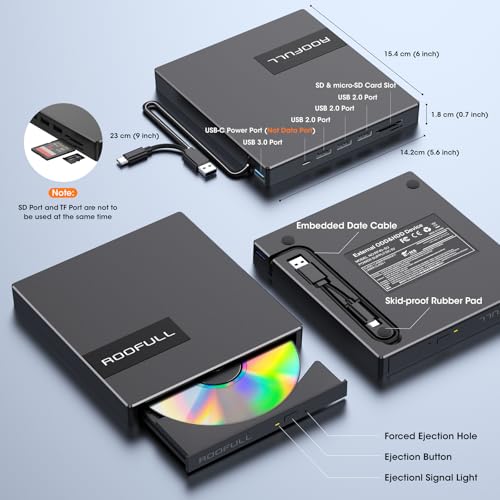Lecteur DVD CD-ROM pour PC sans lecteur avec hub USB intégré