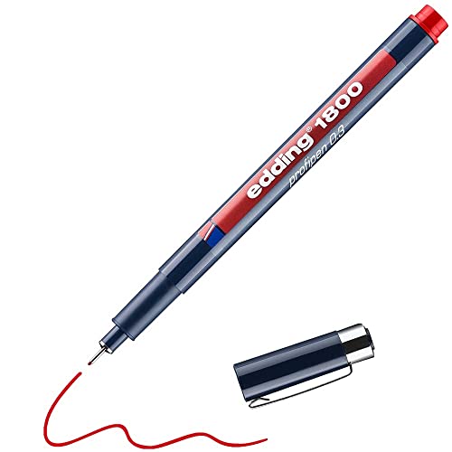 Edding 1800 Präzisionsfeinschreiber - Rot - 1 Stift - Linienbreite 0,35 Mm - Fineliner Zum Präzisen Schreiben Und Skizzieren - Feine, Metallgefasste S