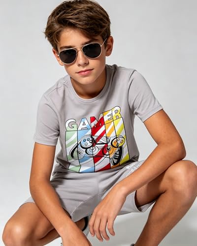 Image of Cakaner Tween Boys Summer Clothes 2 Piece Short Sleeve Graphic T-Shirt and Shorts Casual Outfit Set Size 7-14
