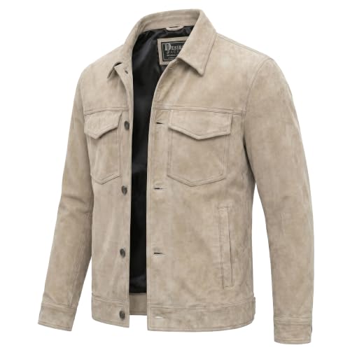Image of Men's Suede Leather Jacket Real Lambskin Suede Casual Leather Jackets For Men Suede Trucker Coat for Mens