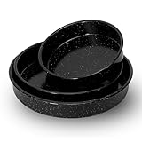 3-Pack Enamel Roasting Pan Set Round Deep Baking Pans Oven Trays10"/12"/14" Cake Pans High Performance Non-Toxic Pizza Pan Cookie Baking Sheets Oven Trays For Cooking Merry Christmas Gift for Mom