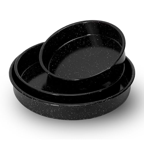3-Pack Enamel Roasting Pan Set Round Deep Baking Pans Oven Trays10"/12"/14" Cake Pans High Performance Non-Toxic Pizza Pan Cookie Baking Sheets Oven Trays For Cooking Merry Christmas Gift for Mom by Granite bowl - Used condition - US$37.00