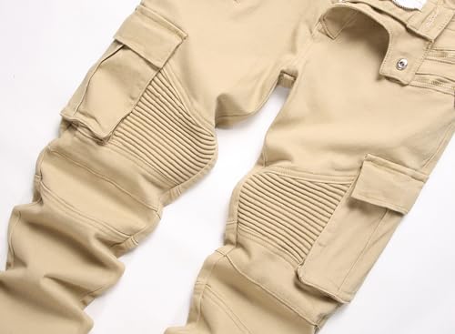 AITITIA Men's Biker Zipper Deco Washed Straight Fit Jeans - Image 4