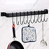 BTSKY Wandmontage Pan Pot Rack met 10-haak – keukengerei kookgerei kookgerei rail hanger Organizer, Heavy Duty keukengerei deksel handdoeken hanger, zwart