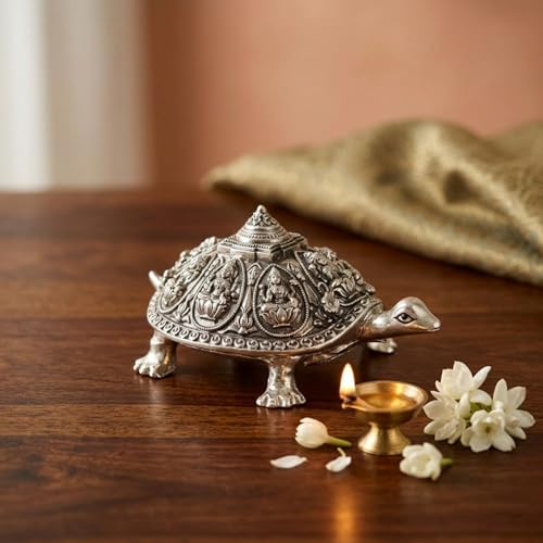 Image of eCraftIndia Silver Plated Tortoise for Good Luck Wealth Prosperity Money Longevity | Feng Shui Turtle Statue Showpiece for Home Decoration Office | Gift for Birthday