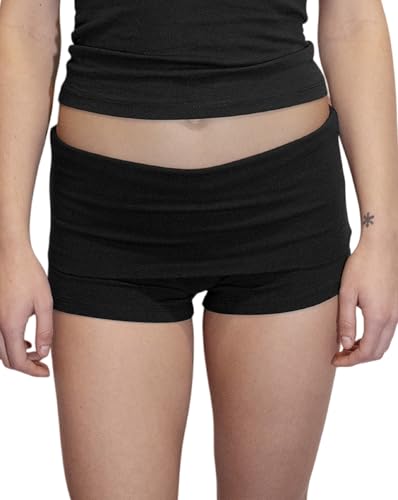 Image of Women Fold Over Lounge Shorts Low Waist Fitted Pajama Shorts Cute Sleep Pj Short Bottoms Roll Over Yoga Shorts