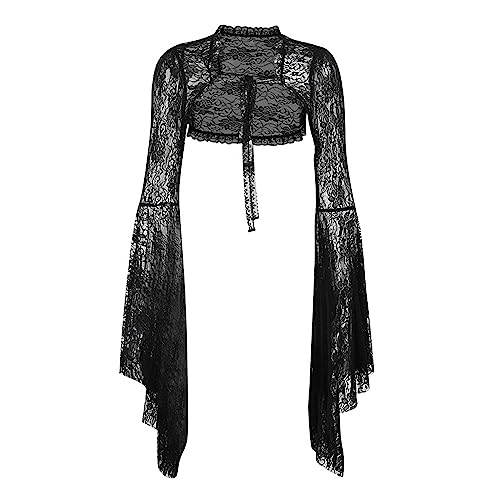 Image of Women Long Sleeve Lace Bolero Shrug Open Front Cropped Cardigan High Neck Sweatshirts