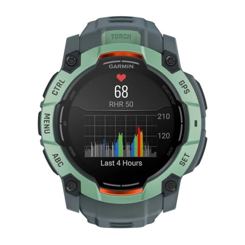 Image of Garmin Instinct 3 50mm, AMOLED Display, Rugged Outdoor GPS Smartwatch, Metal-Reinforced Bezel, Built-in Flashlight, Up to 18 Days of Battery Life, Neo Tropic /Twilight