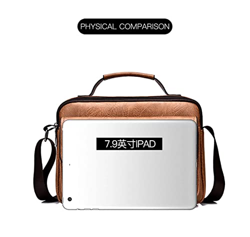 Bolsas para homens Bolsas de mão de bolso duplo Bolsas de ombro transversal de couro, Marrom escuro,