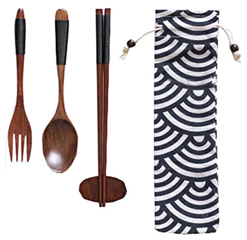 Klassisches Holzgeschirr-Set, 4-teilig, tragbar, wiederverwendbar,...