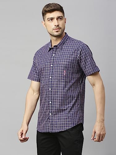 Image of Thomas Scott Mens | Half Sleeve Checkes | Printed | Slim Fit | 100% Cotton | Spread Collar | Shirts