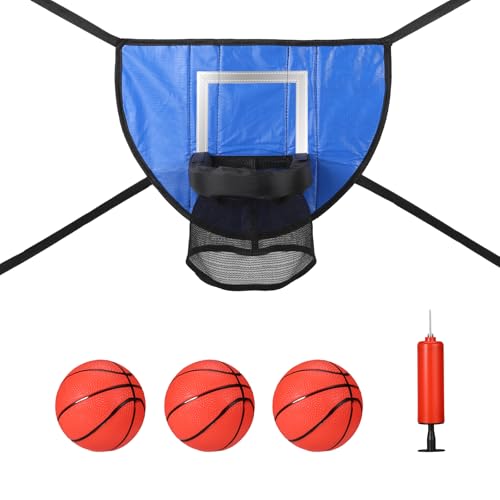 Panier de basket pour trampoline lasuroa avec 3 mini ballons et pompe pour le jeu en plein air