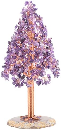 MASGEMES Large Gemstone Natural Amethyst Crystal Christmas Tree with Agate Slice Base,Feng Shui Decor Bonsai Money Tree for Wealth and Luck