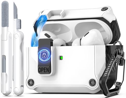 R-fun Capa compatível com Airpods Pro 2ª/1ª geração (2023/2022/2019) com interruptor de encaixe automático, design de capa com clipe de bloqueio seguro para Airpods Pro (cabo USB-C/Lightning)