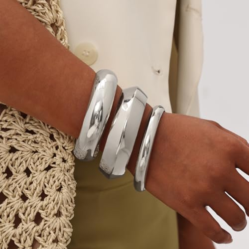Chunky Gold Bangle Bracelets for Women Stack Wide Wrist Silver Cuff Bracelet Fashion Statement Jewelry Gift Accessories2