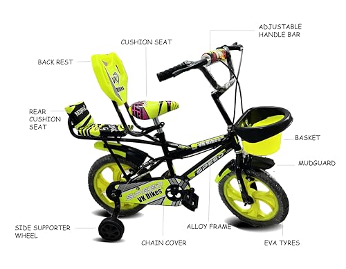 Image of Kids Cycle 14T with Training Wheels Double Gaddi (90% Assembled) for Boys and Girls (Yellow)