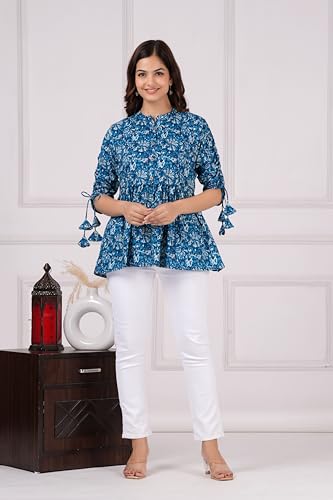 Image of Women's Floral Printed Cotton Tops | Peplon Tops for Women & Girls