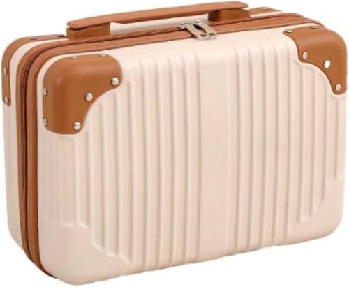 メイクケーストランクケース ハンドバッグ キャリーバッグ ミニトランク 防水 大容量 軽量 かわいい 出張 旅行 機内持ち込み可 20L以内 (ベージュ)