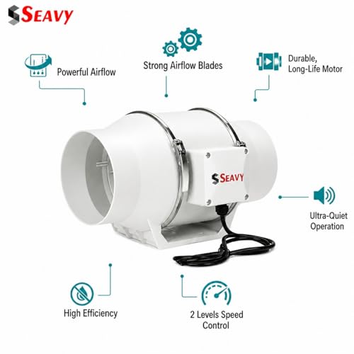 Image of Inline Duct Fan |4 Inch /100mm | Silent Mix Flow Fan | nline Exhaust Fan | Circular Inline Fan |Air Circulation System | White | 2 Speed | 45W Copper Motor | Airflow 310m3 /h | RPM 2600