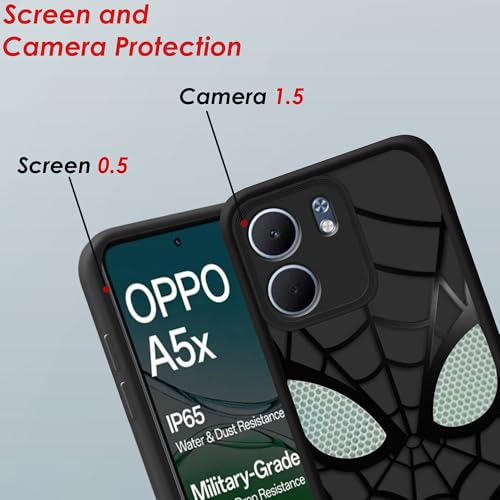 Image of Stylish Spider Back Case Cover Compatible for Oppo A5x 5G | Spidey Face Mask Case | Soft Silicone | Camera & Full Body Protection | Shock Proof | (Black)