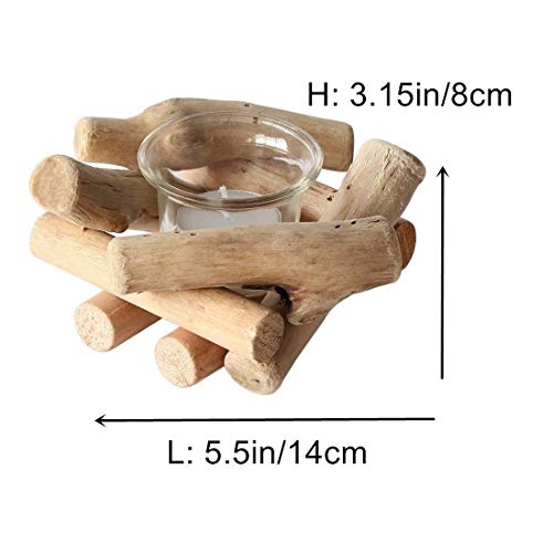 Sziqiqi Handmade Wooden Tea Light Candle Holder With Glass Cup Rustic Country Coastal Style For Farmhouse Home Decoration Home Altar Decoration Holoday Wedding Decoration #TOP4