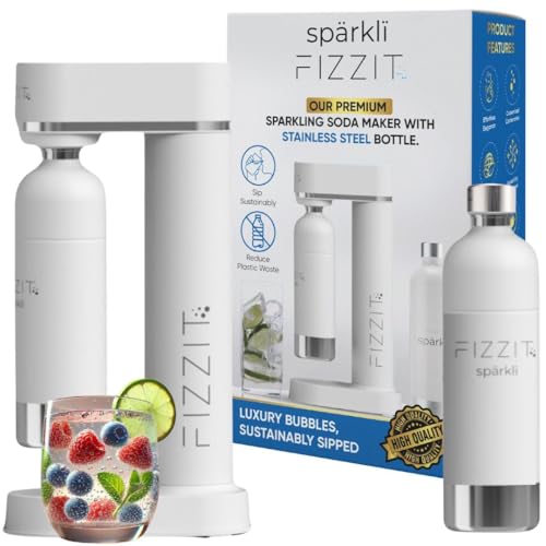Fizzit Sprkl Carbonated Water Soda Maker with Stainless Steel Bottle Included Dishwasher Safe