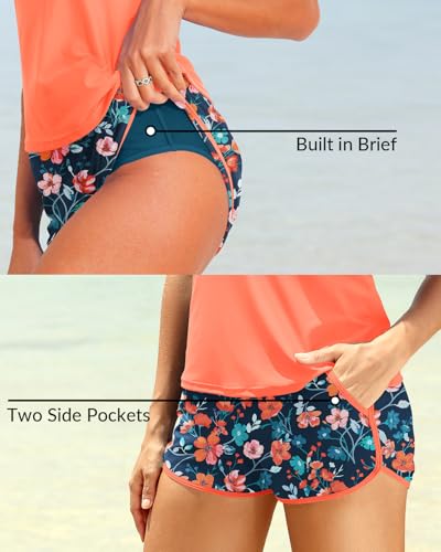 Image of Talisea Women 2 Piece Tankini Swimsuit with Pockets Boy Shorts Modest Bathing Suit Tummy Control Tank Top