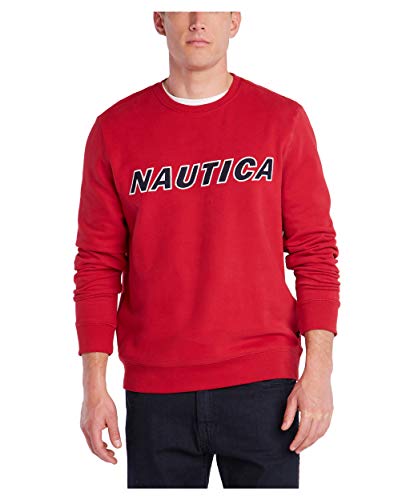 Nautica Men's Classic Fit Crewneck Logo Fleece Pullover, Red, Large