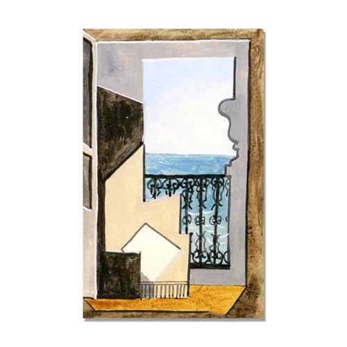 Tableau Picasso sur toile Balcon sur la mer pour décoration murale de salon 60x96cm