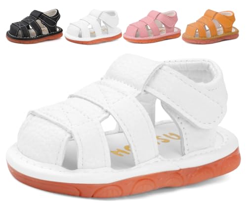 CINDEAR Baby Boys & Girls Sandals Squeaky Closed-Toe Anti-Slip Premium Rubber Sole Toddler First Walkers Shoes Indoor & Outdoor with Removable Squeakers 1302-WT15