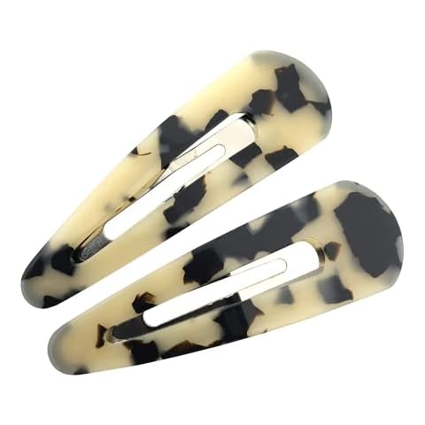 French Amie Clic Clac Large Handmade Celluloid Acetate Set of 2 Snap Hair Clips No Slip Side Slide-in Barrette for Women and Girls (White Tokyo) Cover
