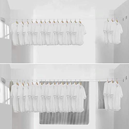 Image of BESy Retractable Clothesline ABS case+Aluminum Dryer with Adjustable Stainless Steel Double Rope String Hotel Style Heavy Duty,Wall Mounted Method, 13.8 Feets,Silver