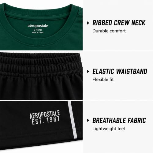 Image of AEROPOSTALE Boys Shorts Set 4 Piece Shirts & Mesh Basketball Shorts | Soft Breathable Fabric, Relaxed Fit, Quick-dry Mesh, Moves With Active Play, Layers Easily, Machine Washable