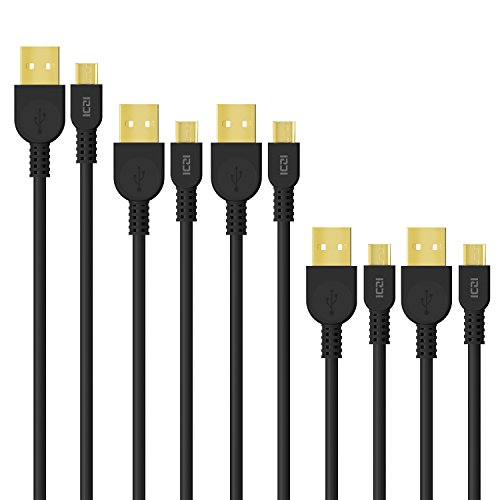 Micro USB Charging Cable, ICZI Micro USB Cable 6ft, 3ft, 1ft ,5 Pack Sync&Charging Cable for Samsung, Nexus, LG, Android Smartphone and More - Black