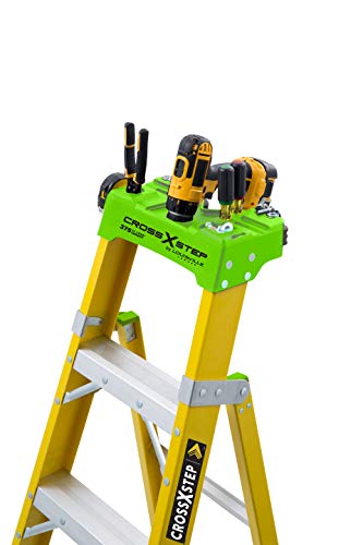 Louisville Ladder 8 ft FXS1408HD 2-in-1 Duty Rating Shelf Fiberglass Cross Step Ladder 375 lb Type IAA, 8', Yellow