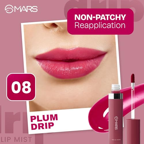 Image of MARS Drip Lip Tint for Women (4.5 ml) (08-Plum Drip) | Lightweight & Long-Lasting | Comfortable Long Wear | Non-patchy Reapplication |Buildable Color, Glossy Finish