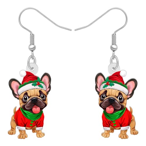 DALANE Acrilico Natale Arco Francese Bulldog Cane Orecchini Penzoloni Goccia Anime Cucciolo Animali Domestici Gioielli per Donna Ragazze Bambini Cani Amanti Regali (Caffè)