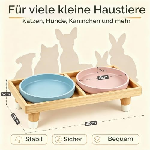 JAZUIHA Katzennapf Flach Erhöht mit 2X 18cm Schalen Schnurrhaarfreundlich