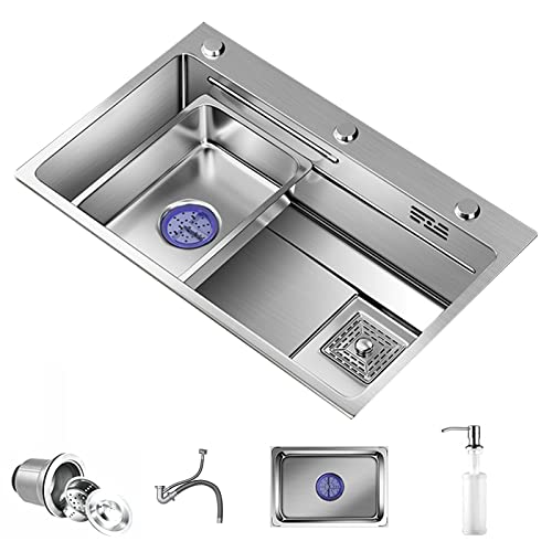 Fregadero de cocina Espesar Fregadero individual Fregadero de platos para el hogar Fregadero engrosado con nanorrecubrimiento de una sola ranura Fregadero de acero inoxidable con filtro de d