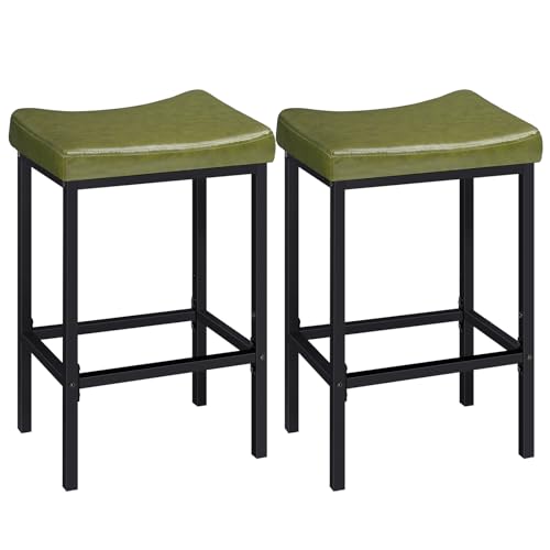 Image of HOOBRO Bar Stools, Set of 2 Bar Chairs, Counter Height Stools, Saddle Barstools with Curved Surface, 24.8 Inches, 2.4 inch Thick Upholstery, for Kitchen, Dining Room, Cafe Forest Green and Black JB10BY01