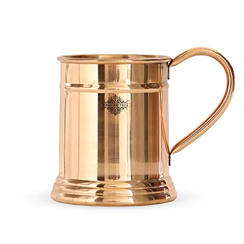 Image of INDIAN ART VILLA Pure Copper Tankard Shaped Mirror Line Design Moscow Mule Beer Mug Cup, Best for Beer Cocktail Parties, Barware, Volume-600ML, Set of 6