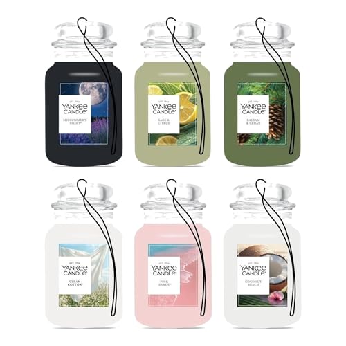 Image of Yankee Candle Paper Car Jar, Balsam & Cedar, Clean Cotton, Coconut Beach, Midsummer Night, Pink Sands & Sage & Citrus (Variety Pack)