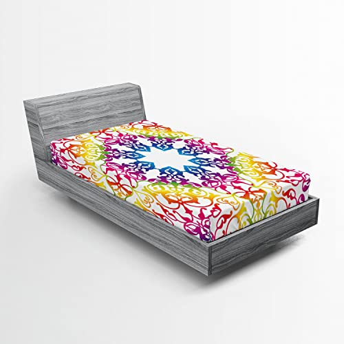 Ambesonne Ethnic 2 Pack Fitted Sheet, Abstract Lace Swirls Ivy, Bed Cover All-Round Elastic Deep Pockets 2 Pieces, Package Contains 2 Twin Size Fitted Sheets, Purple Blue